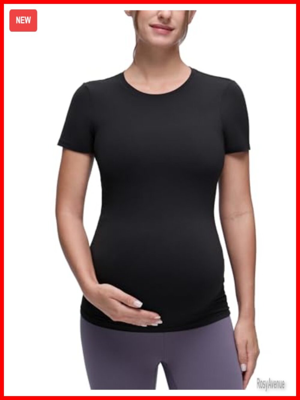 Maternity Crewneck T-Shirt Soft Stretch Slim Fit Tee for Pregnancy